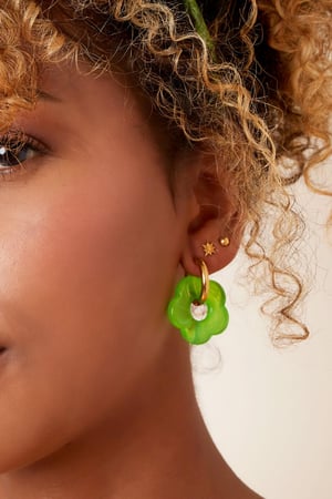 Earrings with big flower charm Pink & Gold Color Stainless Steel h5 Picture4